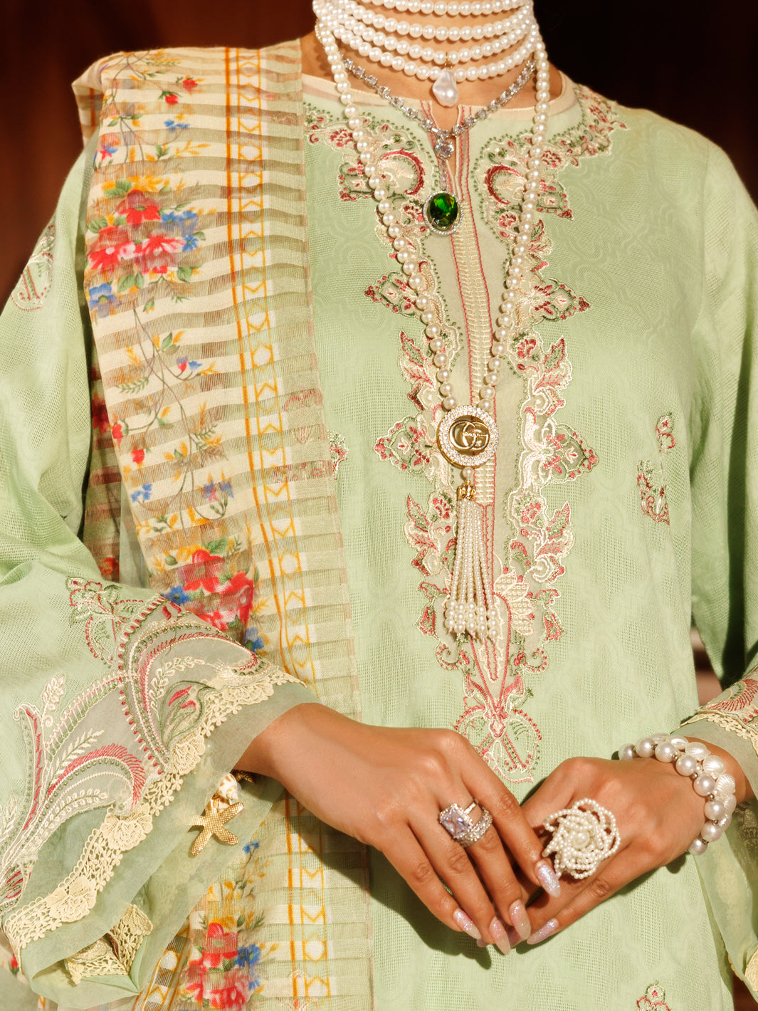 Pistachio Green Cotton Dobby 3Pc Stitched - ALP-3PS-2059