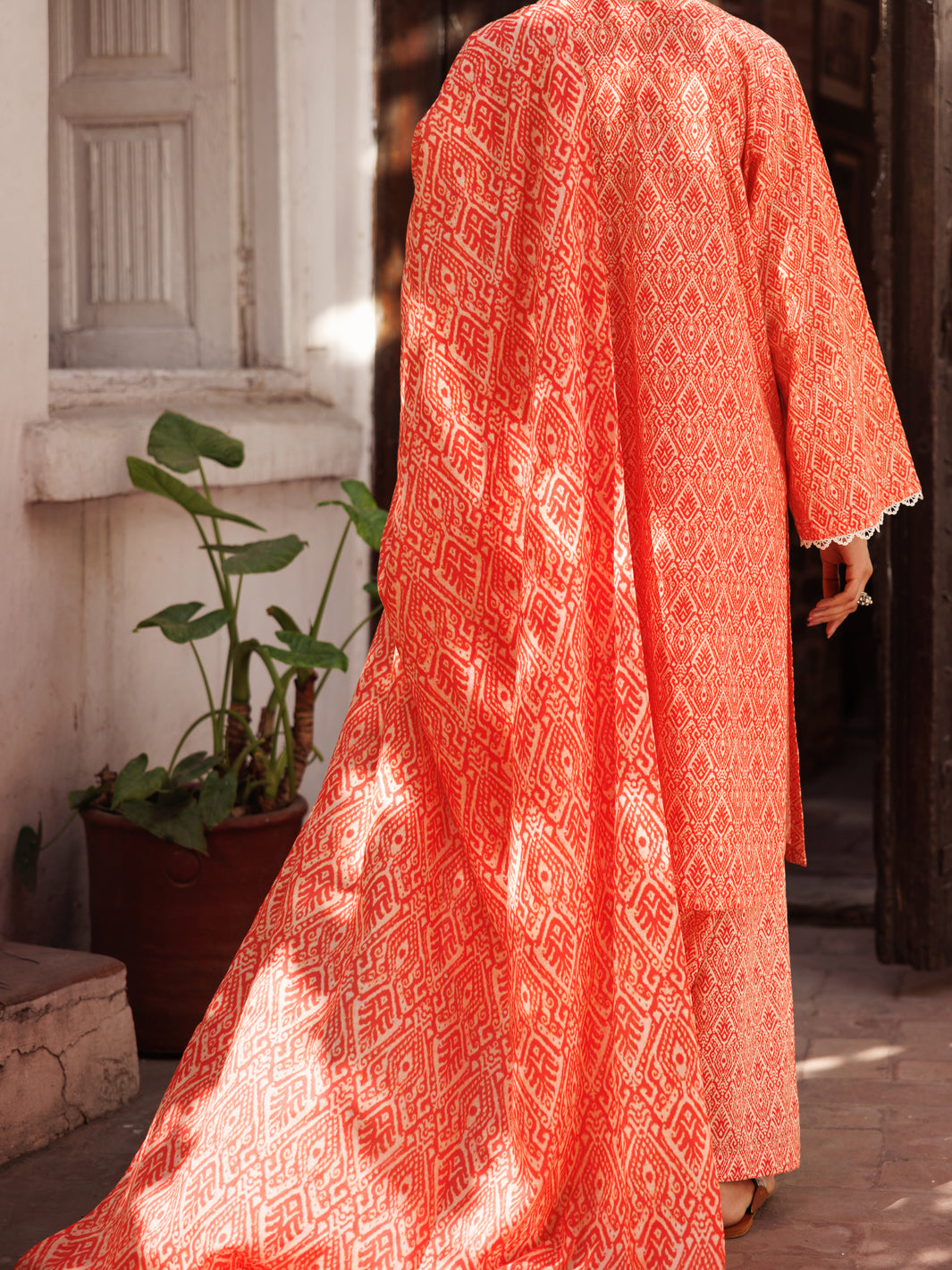 Red White Lawn 3 Piece Stitched - ALP-3PS-2129