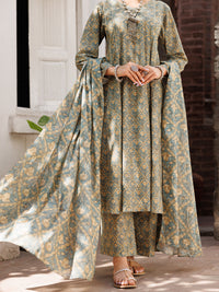 Mehndi Green Lawn 3 Piece Stitched - ALP-3PS-2130