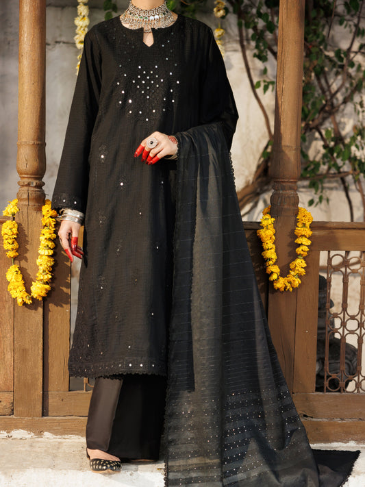 Black Square Dobby 3Pc Stitched - ALP-3PS-2170