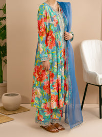 Light Lurex Cotton Green Stitched 3Pc - ALP-3PS-2171