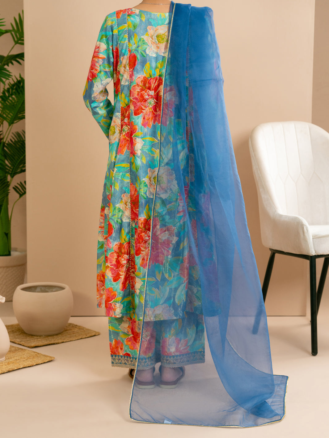 Light Lurex Cotton Green Stitched 3Pc - ALP-3PS-2171