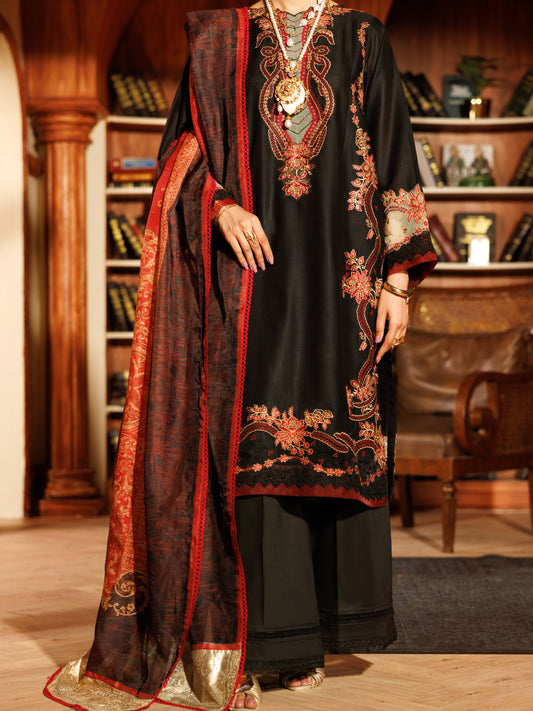 Black Cotton Dobby 3Pc Stitched - ALP-3PS-2192