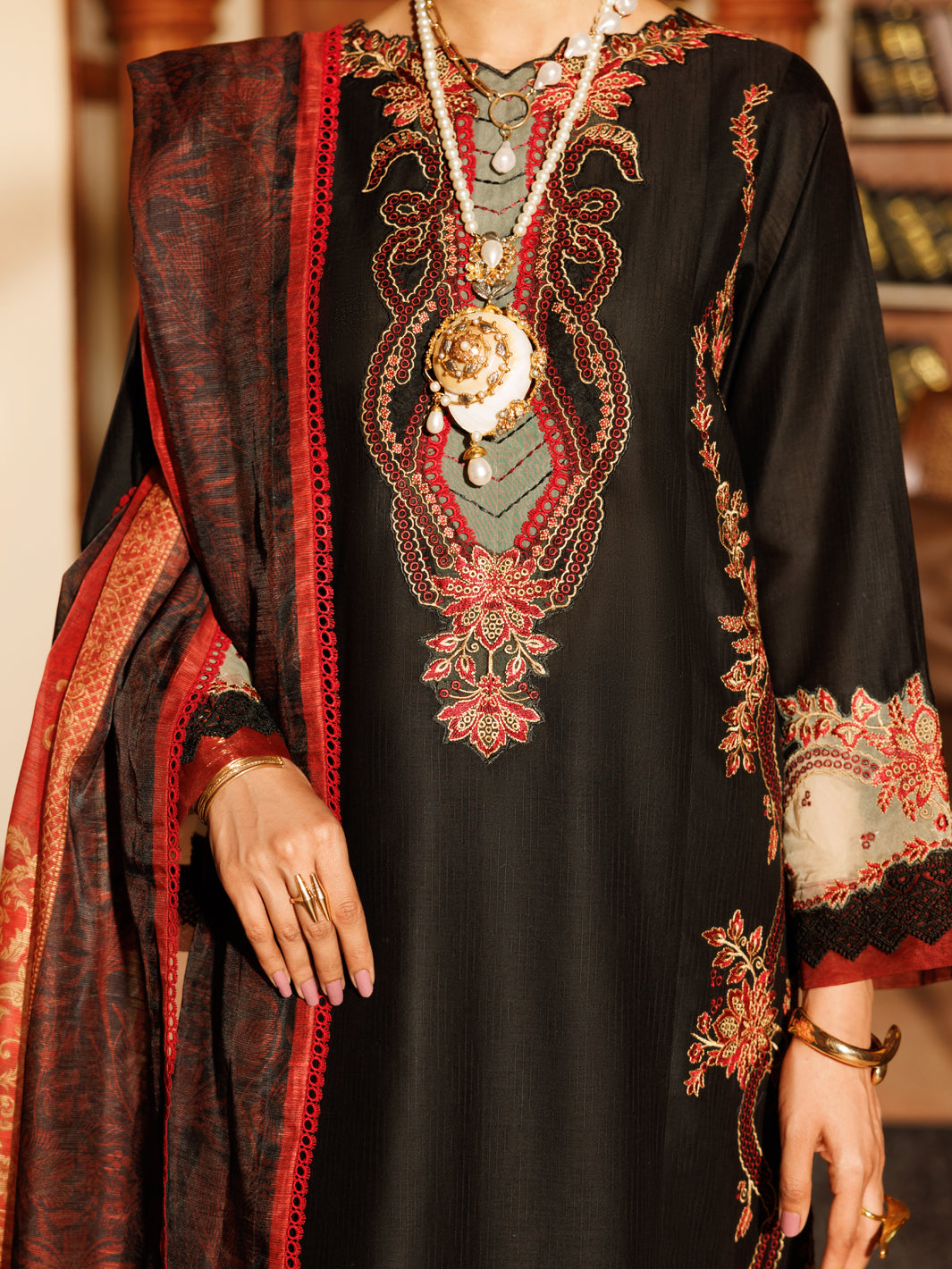 Black Cotton Dobby 3Pc Stitched - ALP-3PS-2192