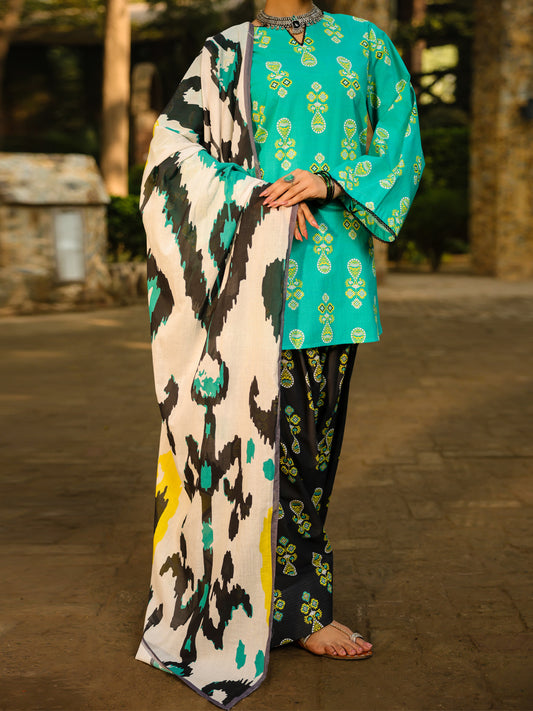 Turquoise Lawn 3Pc Stitched - ALP-3PS-2290