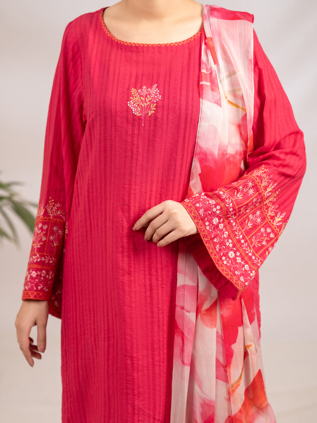 Pink Cotton Dobby 3Pc Unstitched - ALP-3PS-2323