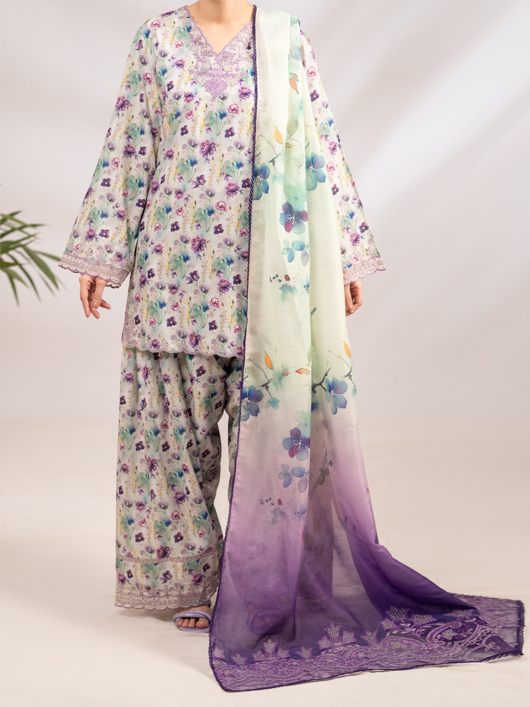 Light Green Poly-Lawn 3Pc Stitched - ALP-3PS-2361