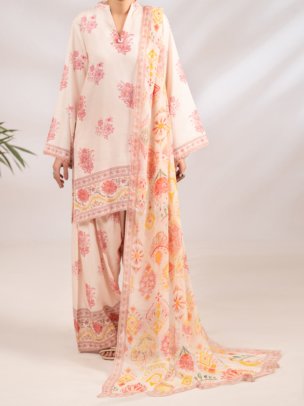 Peach Poly-Raw Silk 3Pc Stitched - ALP-3PS-2302