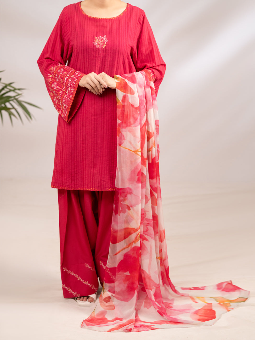 Pink Cotton Dobby 3Pc Unstitched - ALP-3PS-2323
