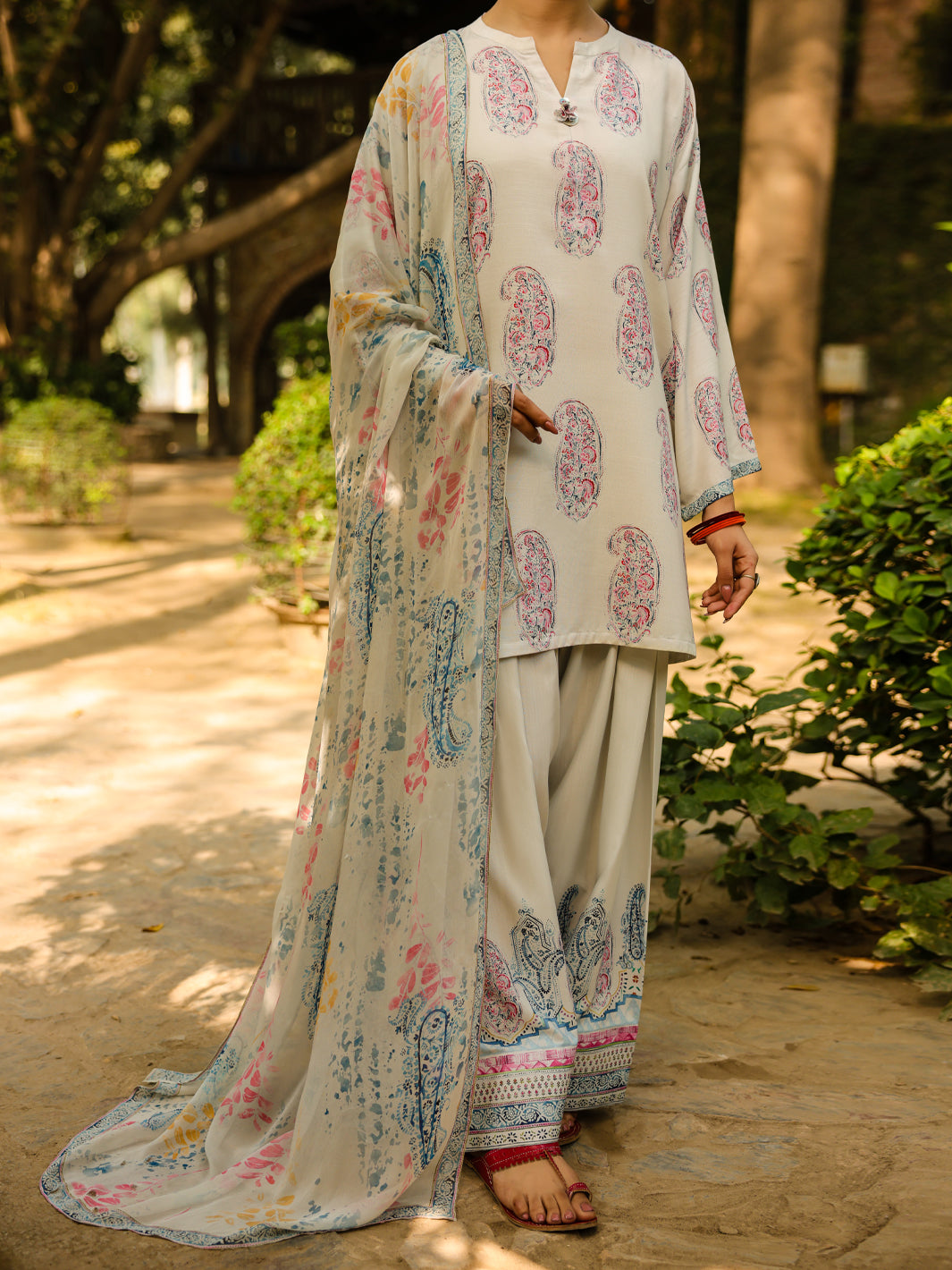 Beige Poly-Raw Silk 3Pc Stitched - ALP-3PS-2303