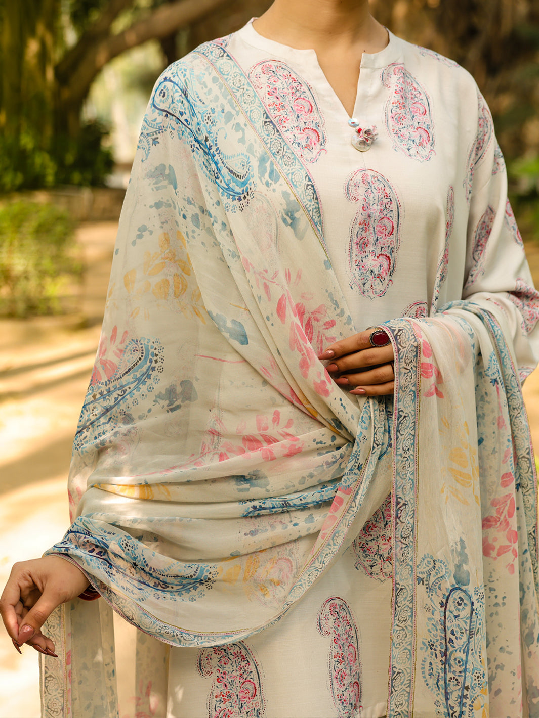 Beige Poly-Raw Silk 3Pc Stitched - ALP-3PS-2303