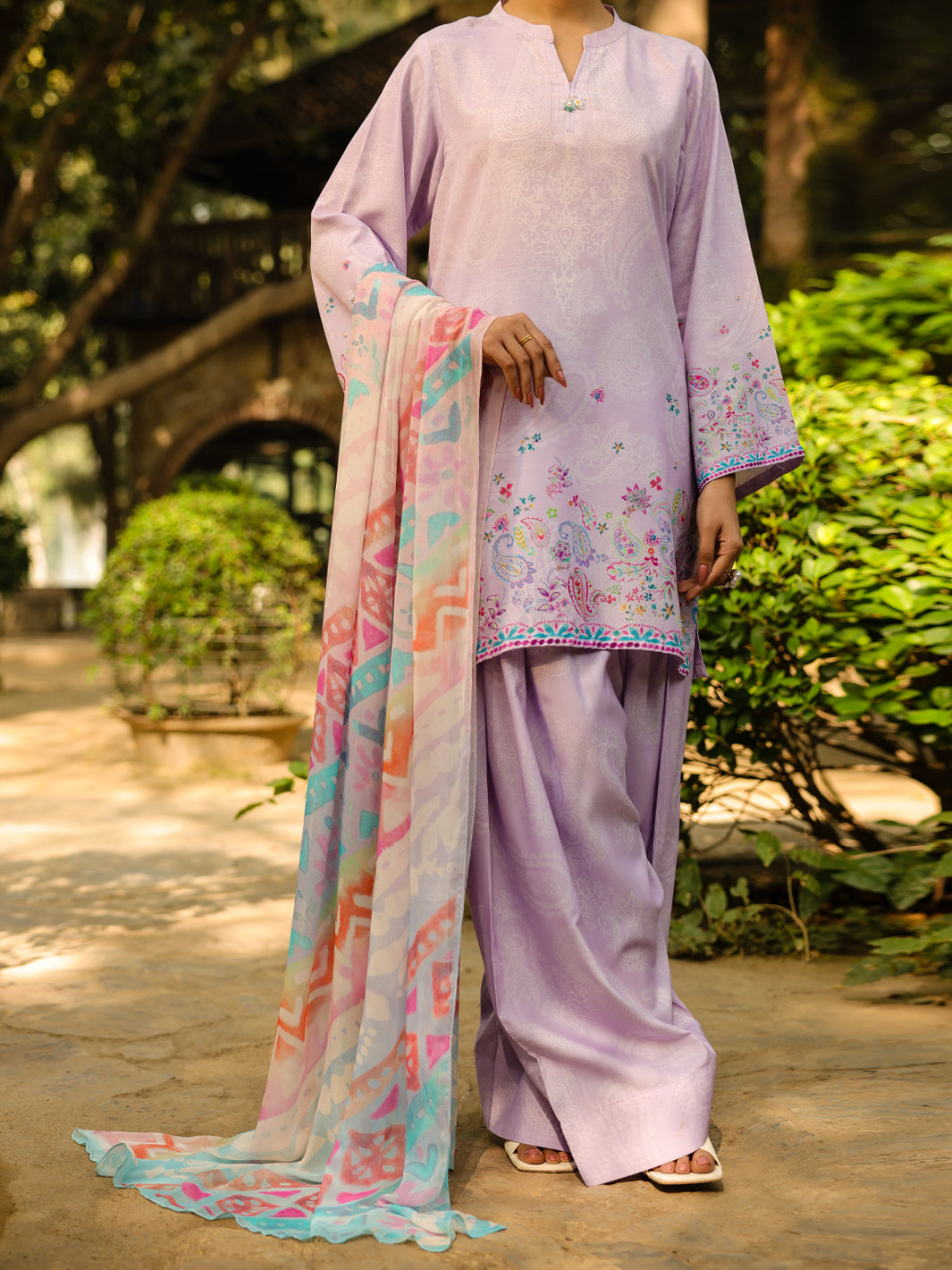 Lilac Poly-Raw Silk 3Pc Stitched - ALP-3PS-2304