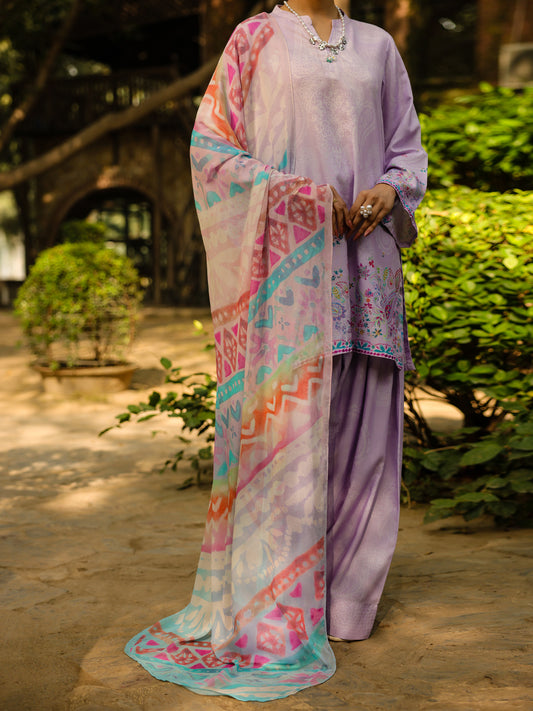 Lilac Poly-Raw Silk 3Pc Stitched - ALP-3PS-2304