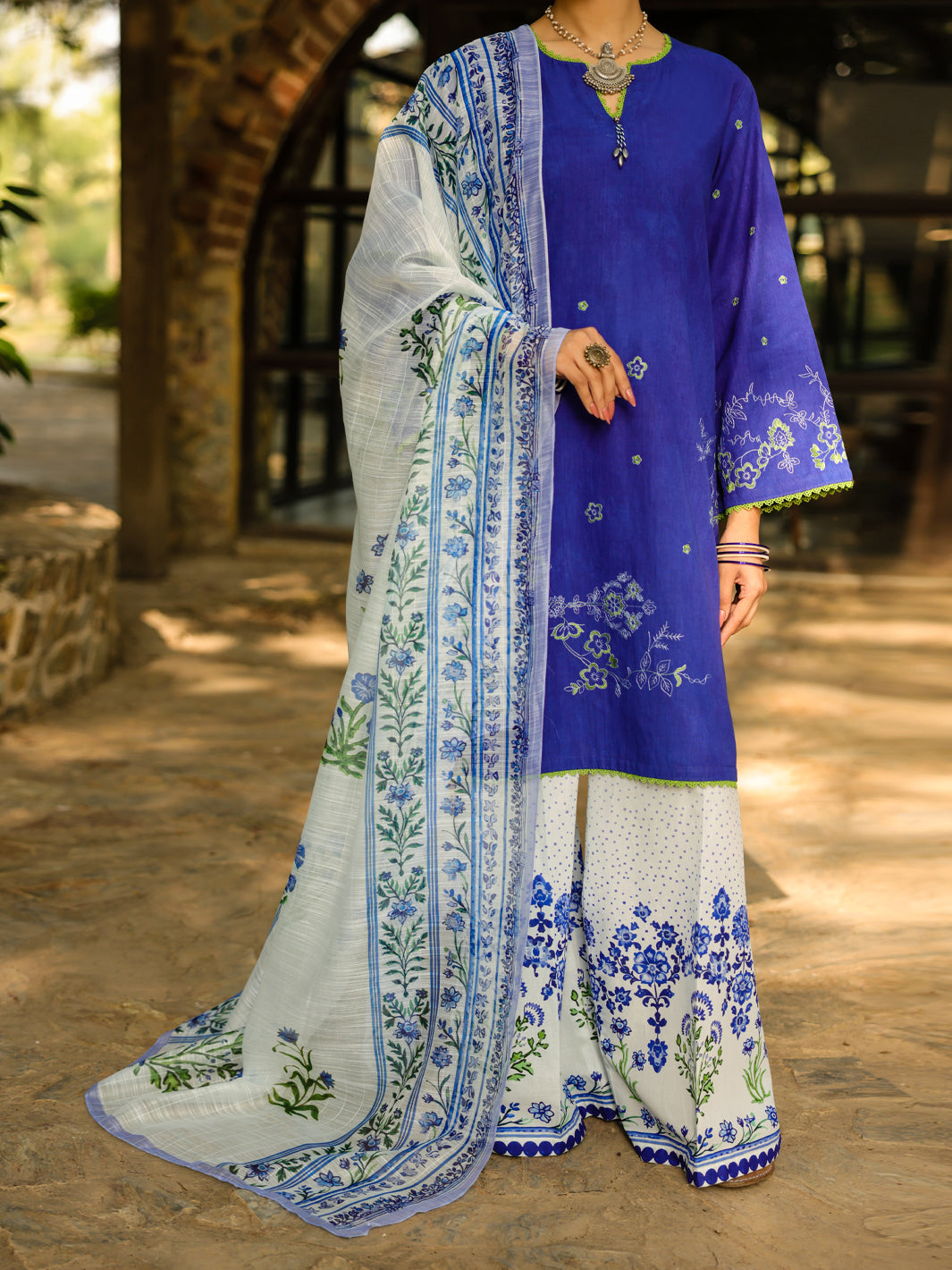Blue Lawn 3Pc Unstitched  - Women Unstitched 3 Piece | ALMIRAH