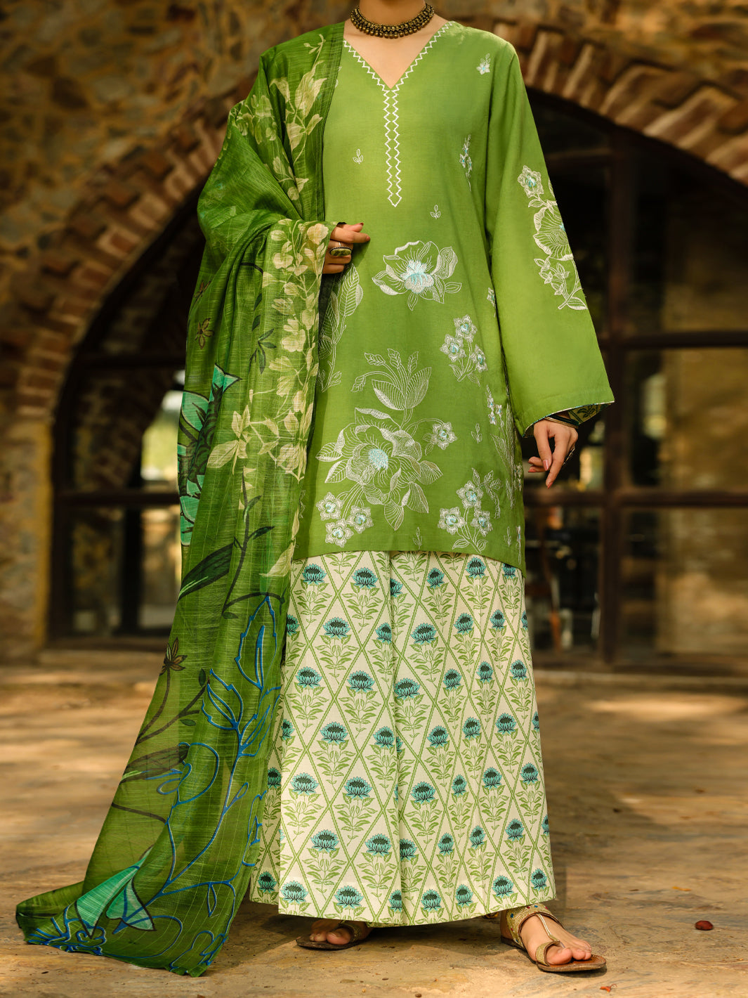 Green Lawn 3Pc Unstitched  - Women Unstitched 3 Piece | ALMIRAH