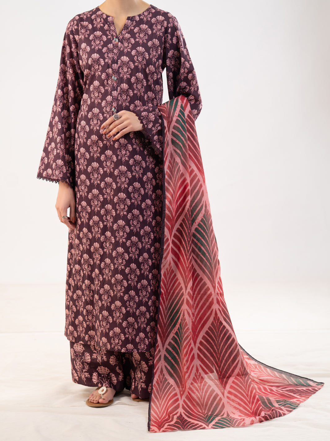 Maroon Lawn 3Pc Stitched  - Women Stitched 3 Piece | ALMIRAH