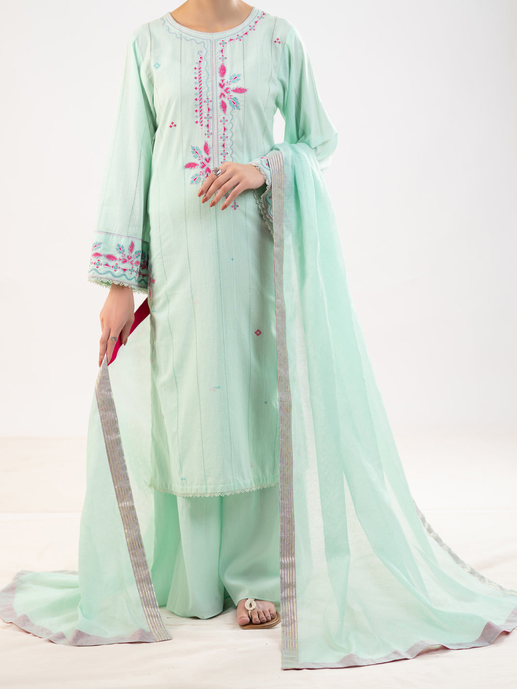 Light Green Lino Kara 3Pc Stitched - ALP-3PS-2320