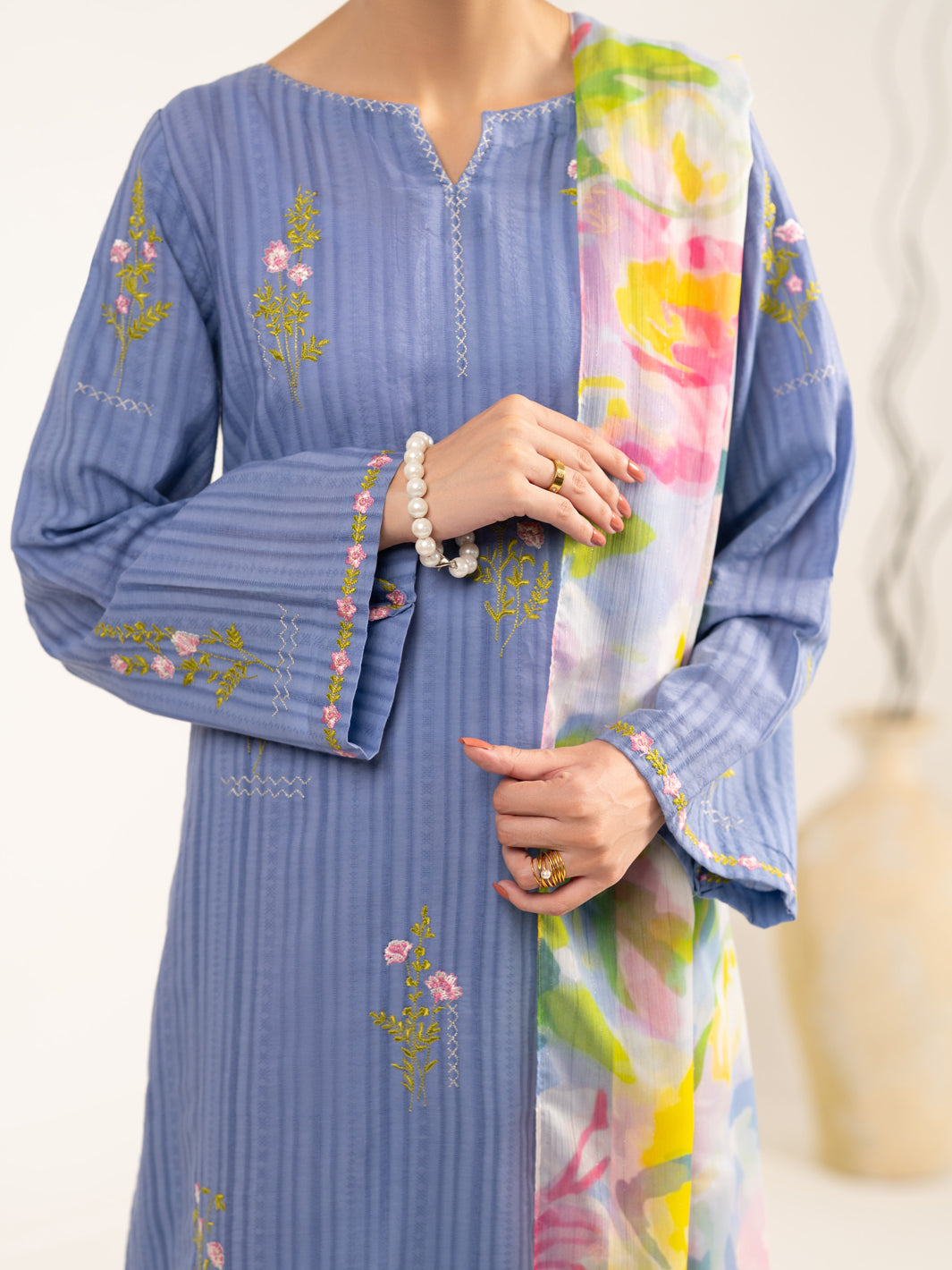 Blue Cotton Dobby 3Pc Stitched - ALP-3PS-2324