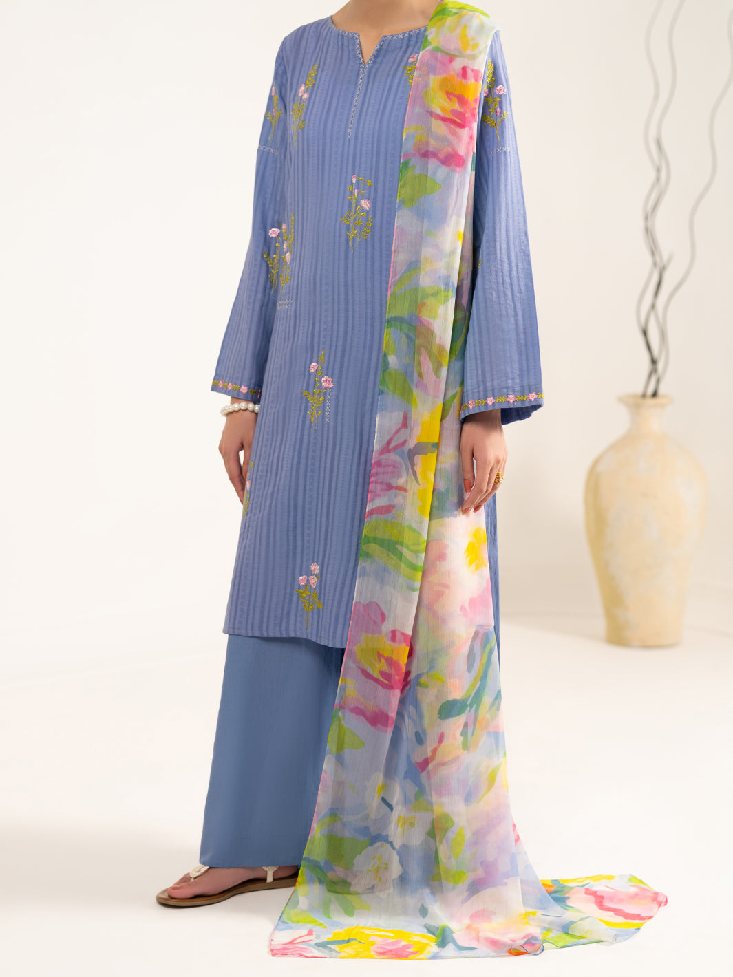 Blue Cotton Dobby 3Pc Stitched - ALP-3PS-2324