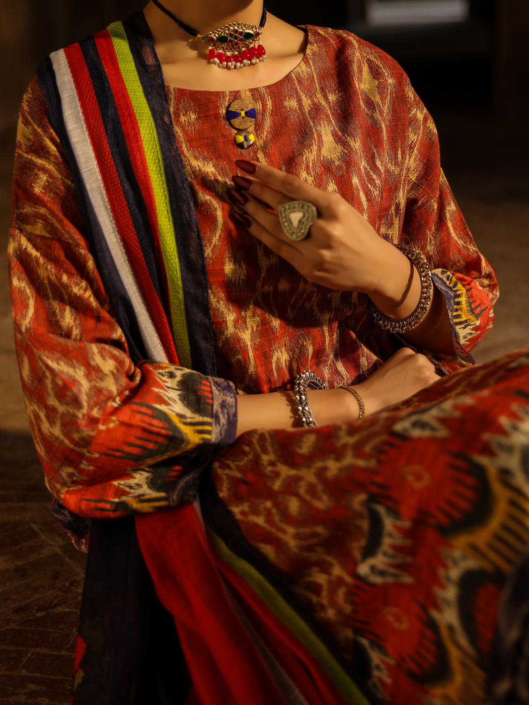 Maroon Stripe Cotton Stitched 3Pc - ALP-3PS-2326