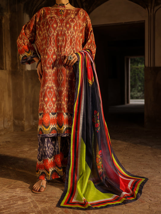 Maroon Stripe Cotton Stitched 3Pc - ALP-3PS-2326