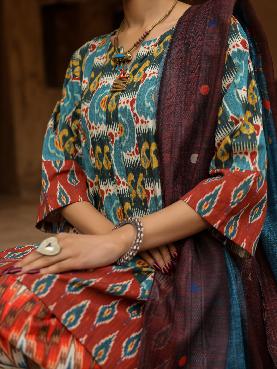 Teal Stripe Cotton 3Pc Stitched - ALP-3PS-2327