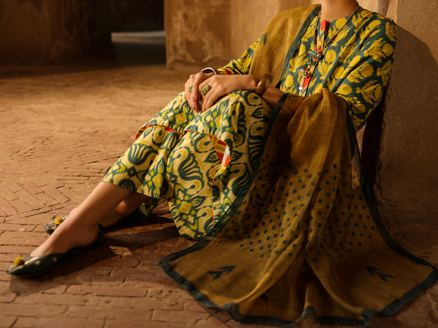 Mehndi Green Stripe Dobby Stitched 3Pc - ALP-3PS-2328