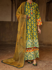 Mehndi Green Stripe Dobby Stitched 3Pc - ALP-3PS-2328
