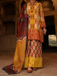 Mustard Square Cotton 3Pc Stitched - ALP-3PS-2329