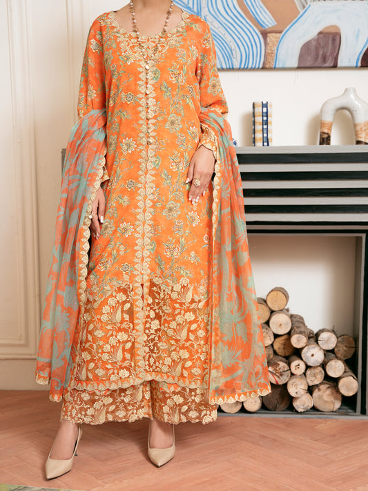 Orange Silk Lawn Stitched 3Pc - ALP-3PS-2333