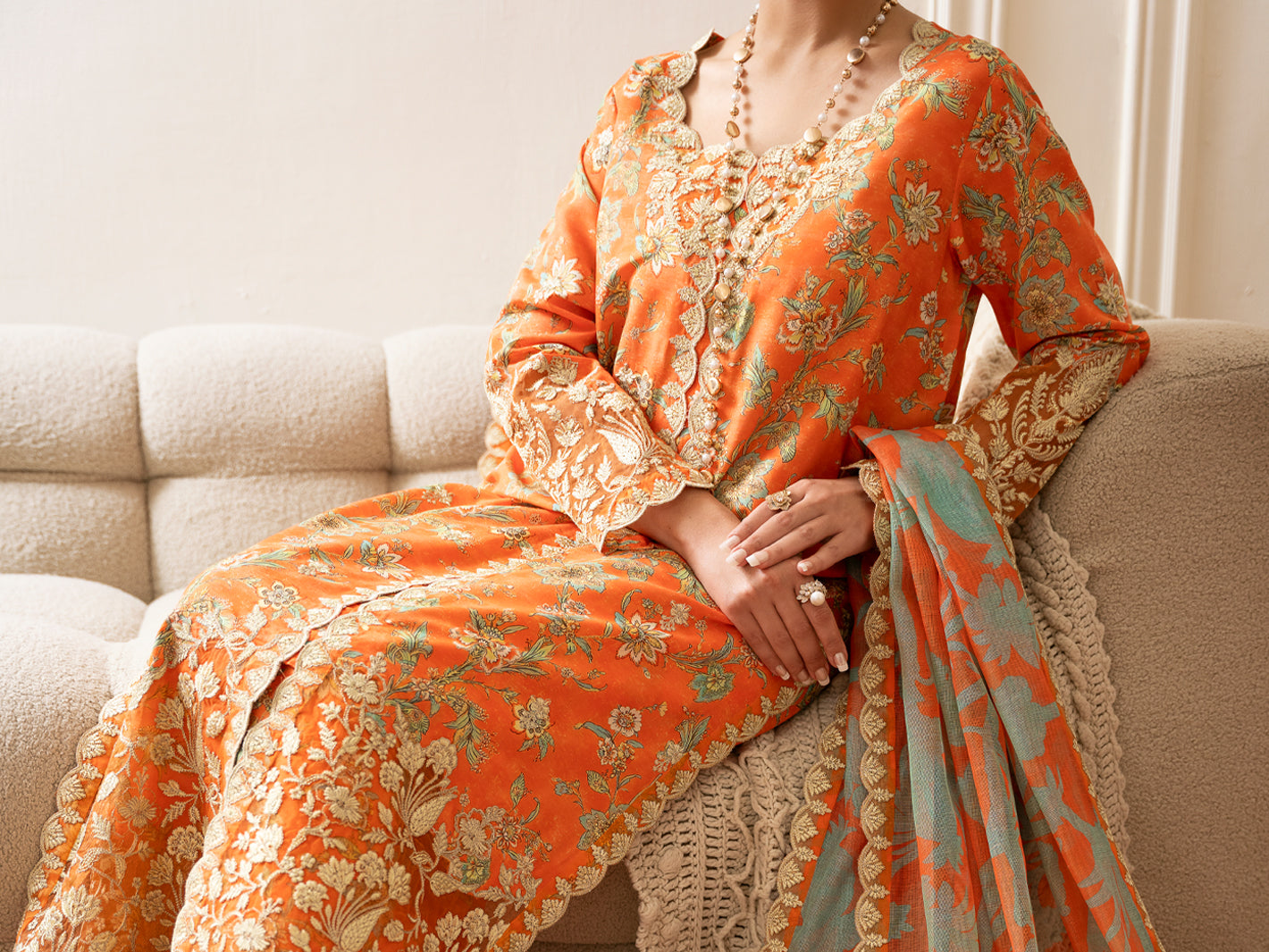 Orange Silk Lawn Stitched 3Pc - ALP-3PS-2333