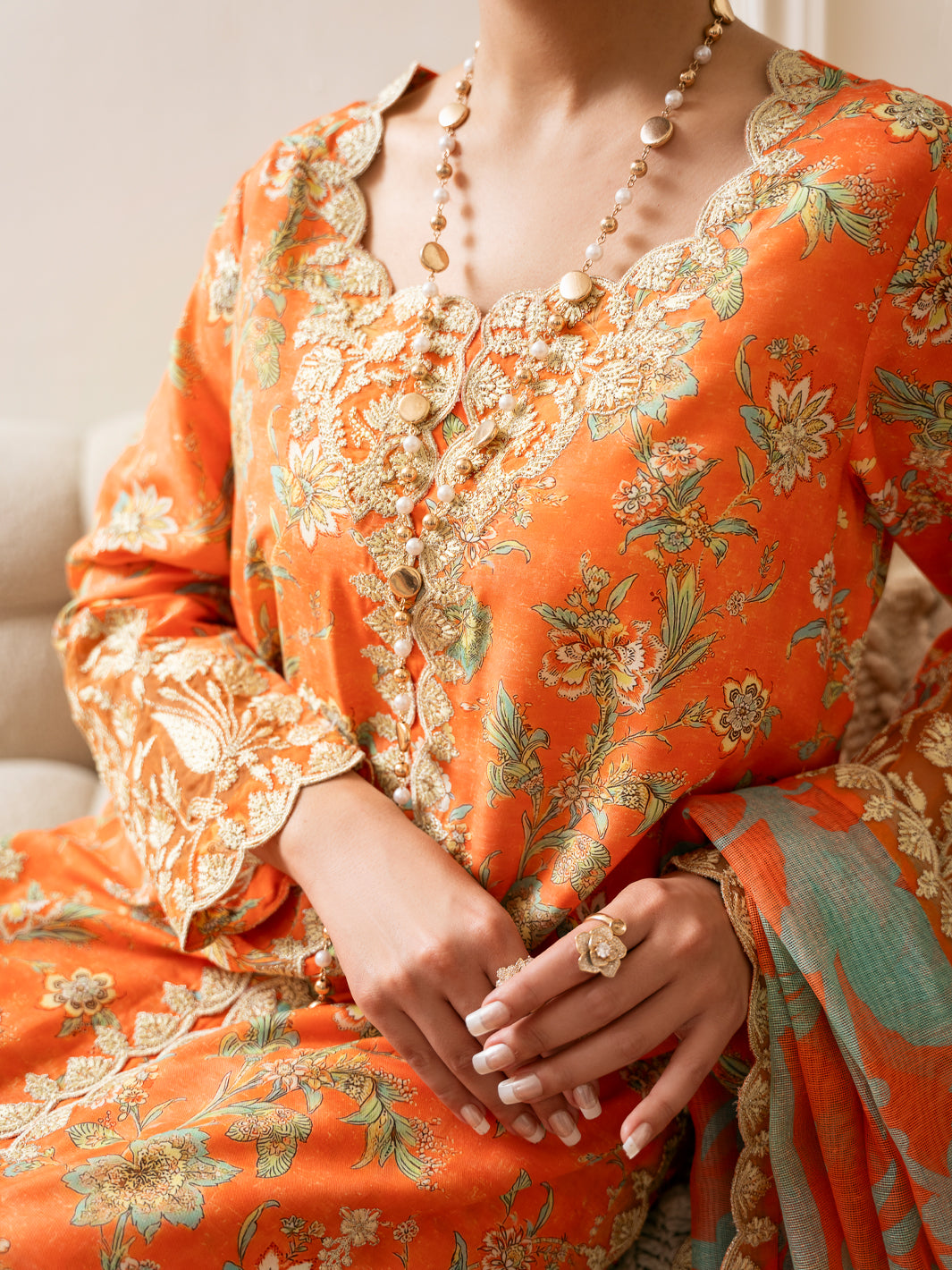 Orange Silk Lawn Stitched 3Pc - ALP-3PS-2333