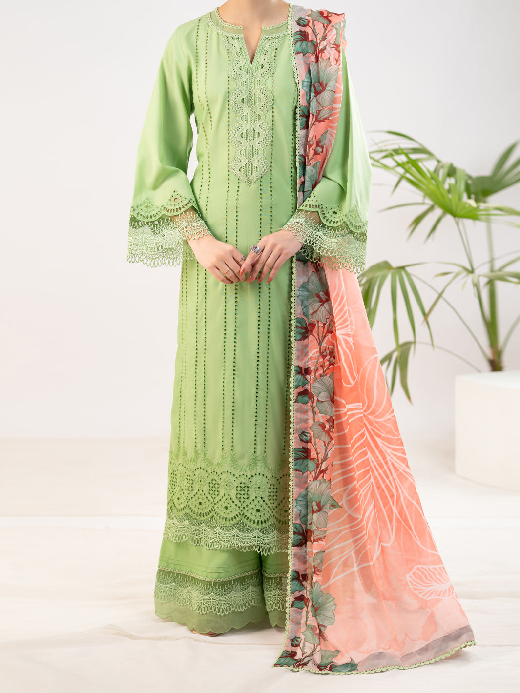 Light Green Silk Lawn 3Pc Stitched - ALP-3PS-2341