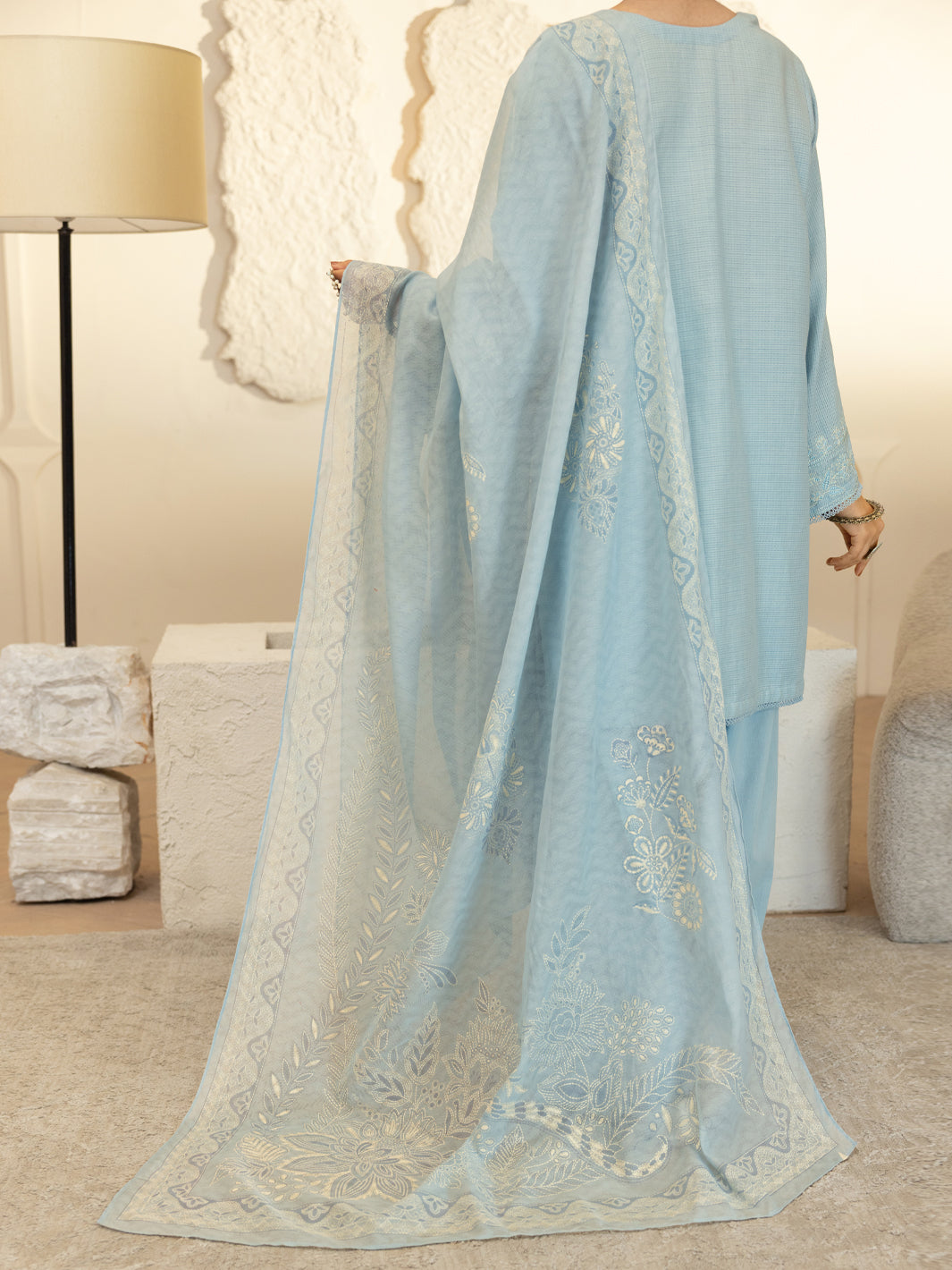 Sky Blue Dobby Stitched 3Pc - ALP-3PS-2345