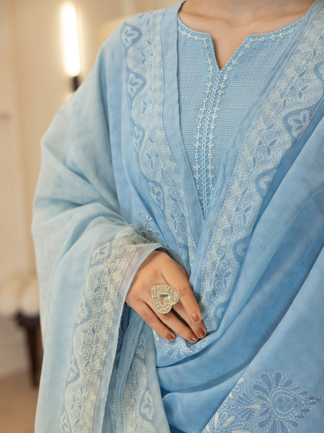 Sky Blue Dobby Stitched 3Pc - ALP-3PS-2345