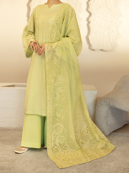 Light Green Dobby Square Stitched 3Pc - ALP-3PS-2346