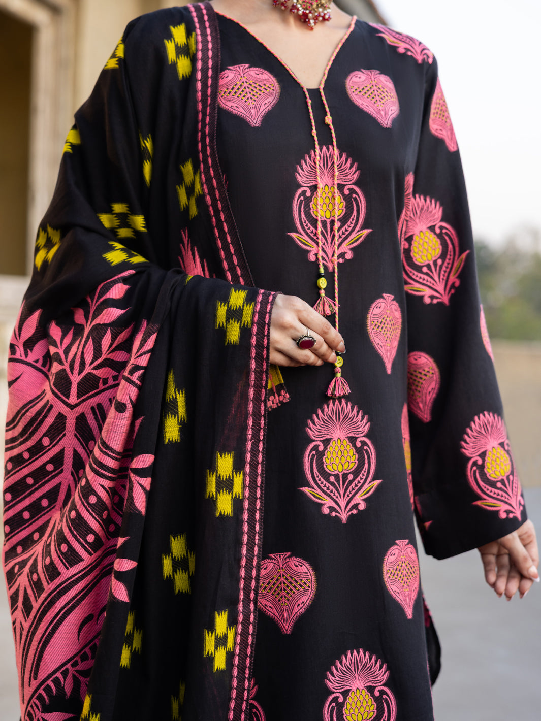 Black Yarn Dyed Stitched 3Pc - ALP-3PS-2349