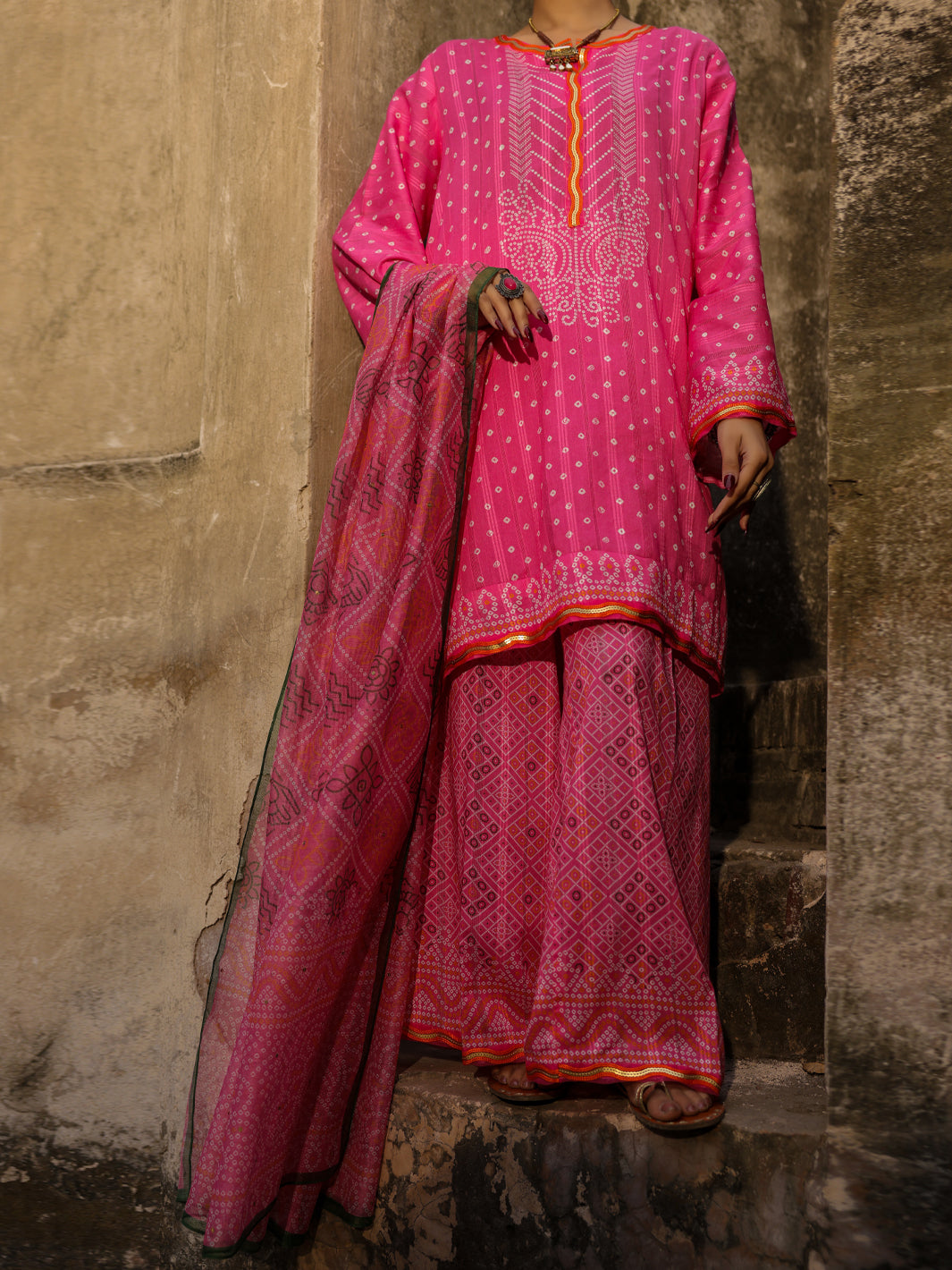 Pink Dobby Stitched 3Pc  - Women Stitched 3 Piece | ALMIRAH