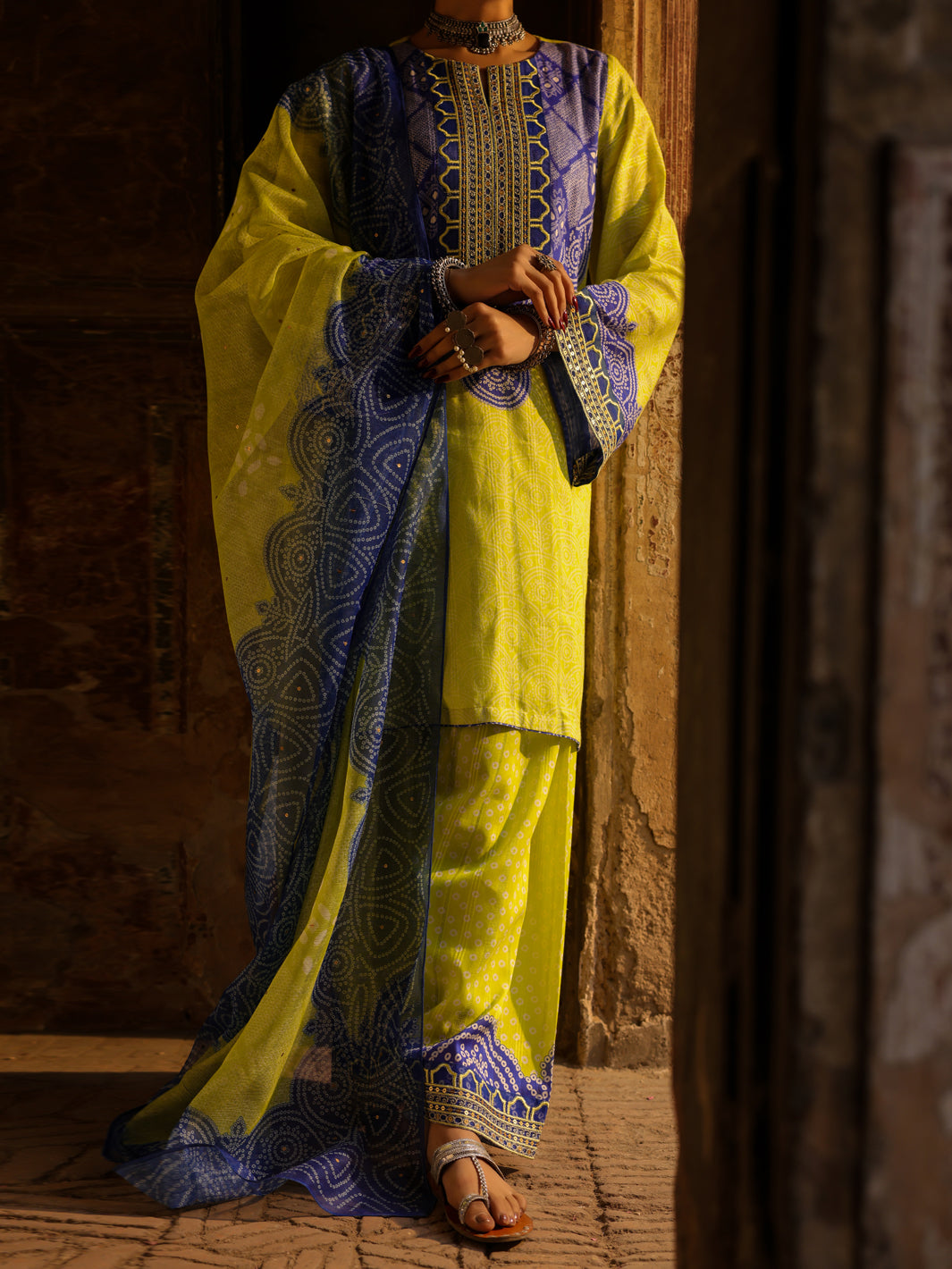 Lime Green Lino Kara 3Pc Stitched - ALP-3PS-2356