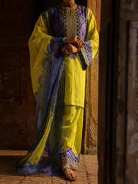 Lime Green Lino Kara 3Pc Stitched - ALP-3PS-2356
