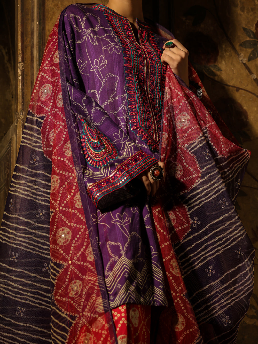 Purple Dobby 3Pc Stitched - ALP-3PS-2355