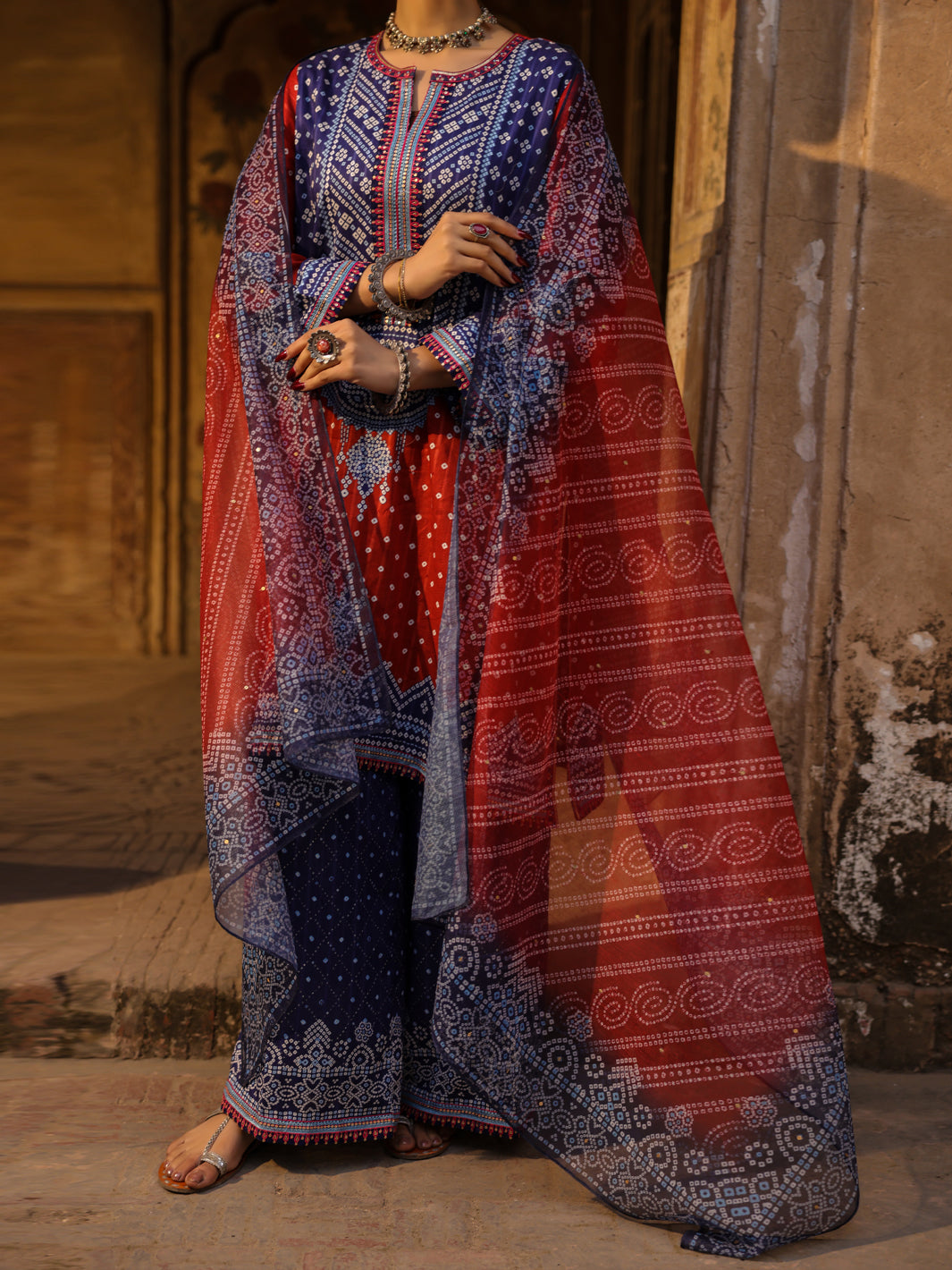 Blue Lino Kara 3Pc Stitched  - Women Stitched 3 Piece | ALMIRAH