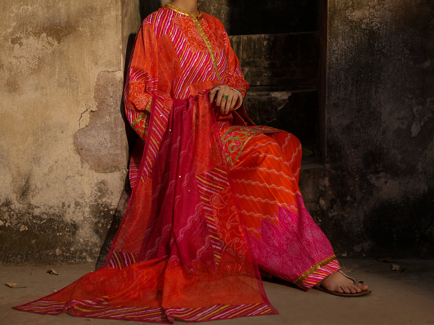 Orange Lino Kara 3Pc Stitched - ALP-3PS-2358