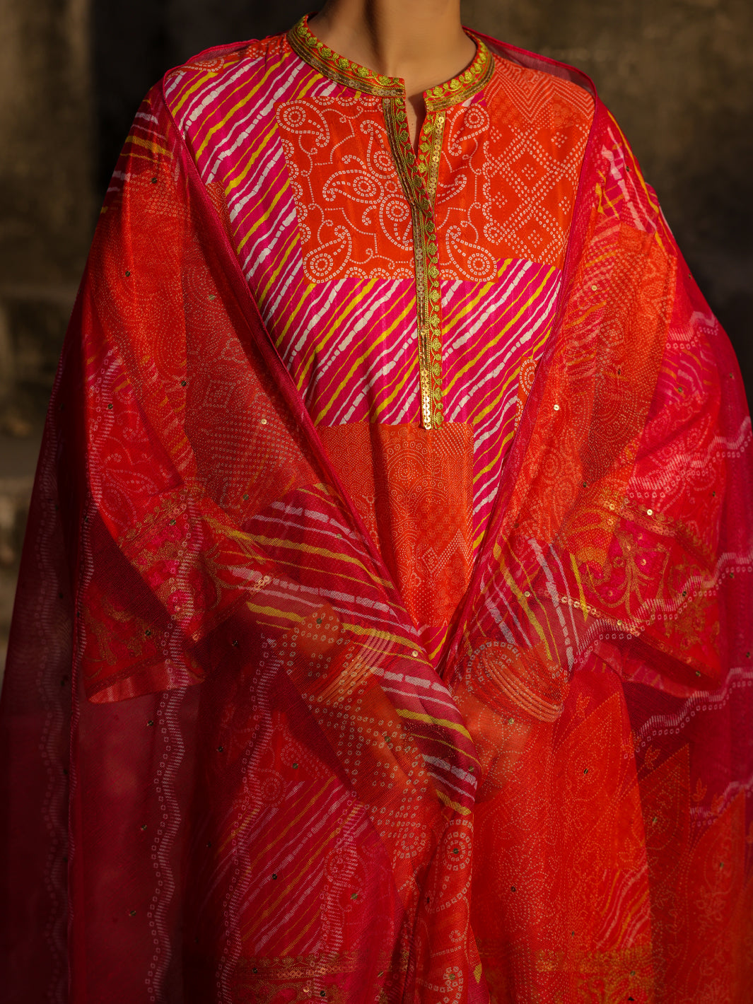 Orange Lino Kara 3Pc Stitched - ALP-3PS-2358