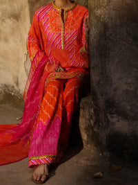 Orange Lino Kara 3Pc Stitched - ALP-3PS-2358