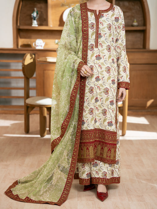 Cream Silk Lawn Stitched 3Pc - ALP-3PS-2362