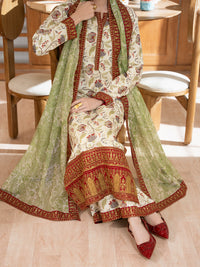 Cream Silk Lawn Stitched 3Pc - ALP-3PS-2362