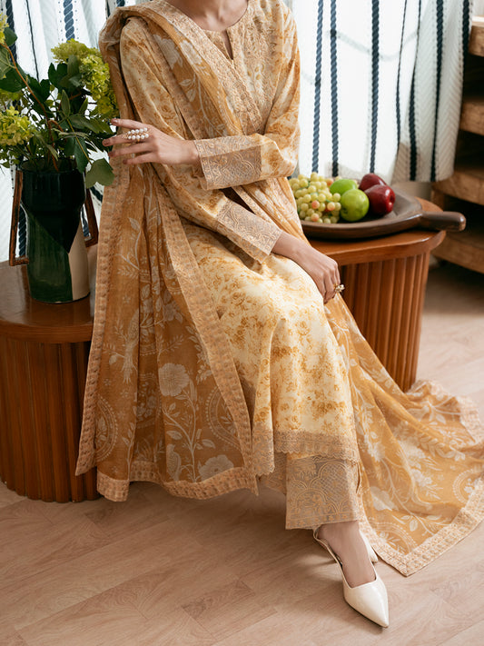 Off White Silk Lawn Stitched 3Pc - ALP-3PS-2363