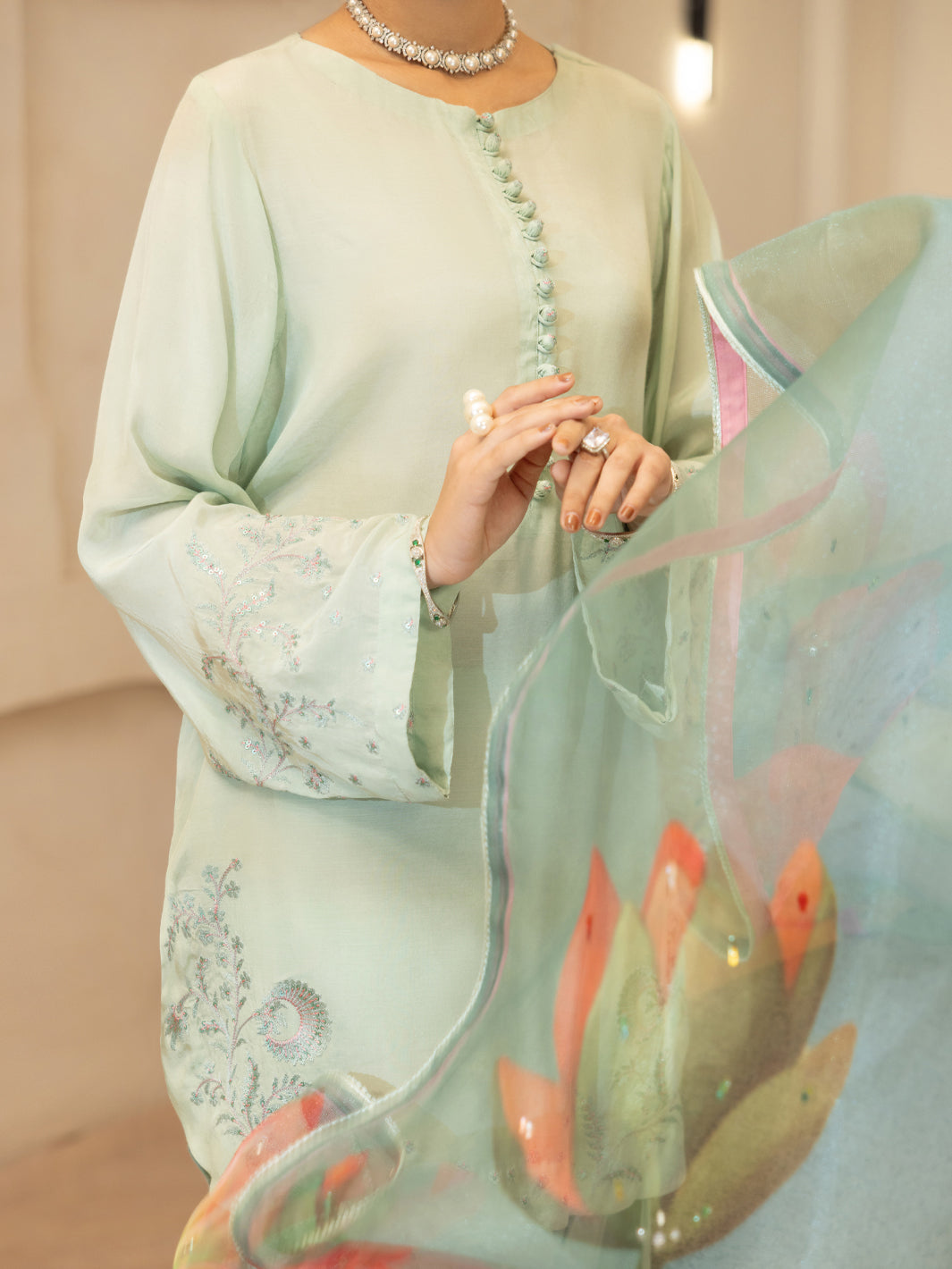 Light Green Viscose Sheesha Silk Stitched 3PC - ALP-3PS-2368
