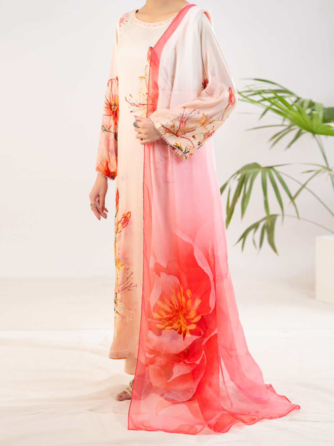 Peach Thai Silk Stitched 3Pc - ALP-3PS-2371